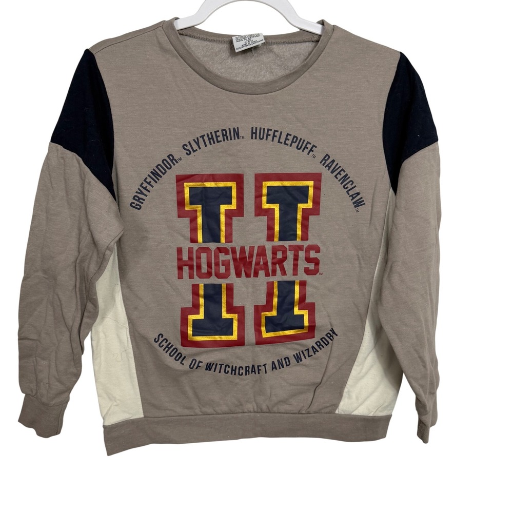 Harry Potter Hogwarts Colorblock Sweatshirt Gryffindor Slytherin Tan Navy S